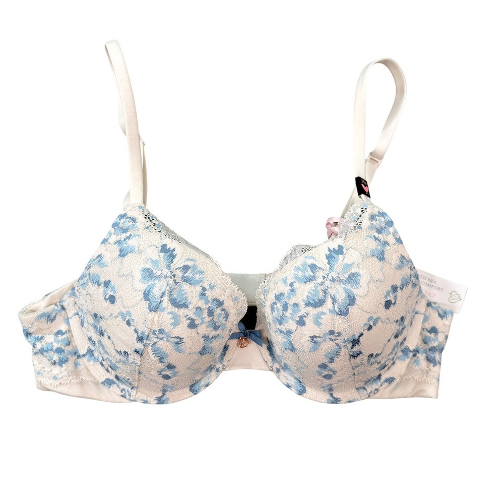Victoria Secret Body By Victoria Blue Floral Lace Perfect Shape Bra Size 34B